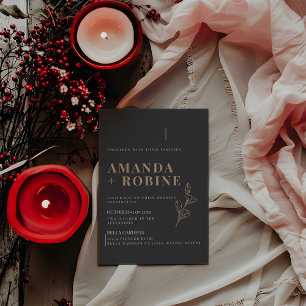 Royal Black Simple Minimalist Wedding Invitation