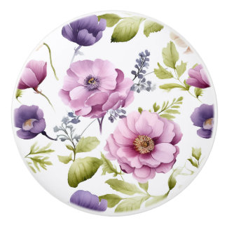 Royal Bloom Symphony Purple Floral Pattern Ceramic Knob