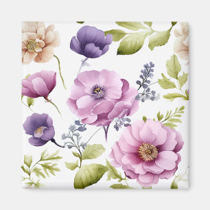 Royal Bloom Symphony Purple Floral Pattern Magnet