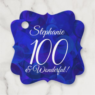Royal Blue 100 and Wonderful Birthday Party Favour Tags