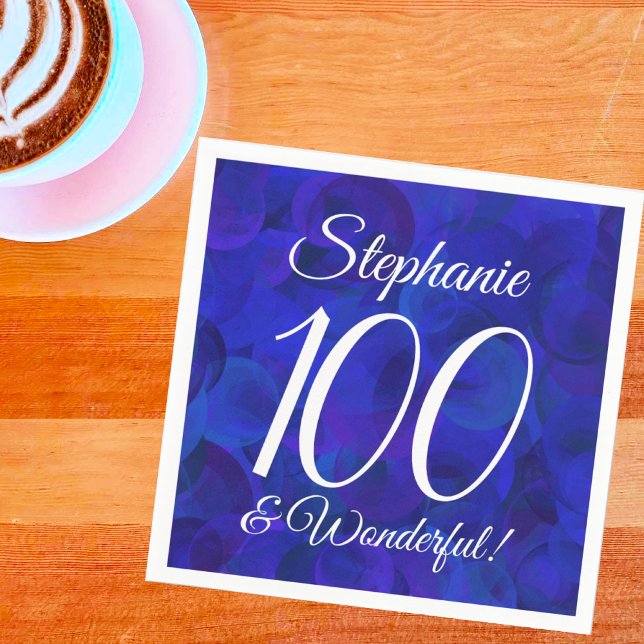 Royal Blue 100 and Wonderful Birthday Party Napkin (Creator Uploaded)