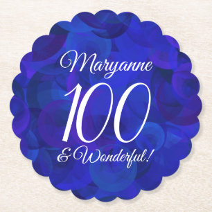 Royal Blue 100 and Wonderful Birthday Party Paper Coaster