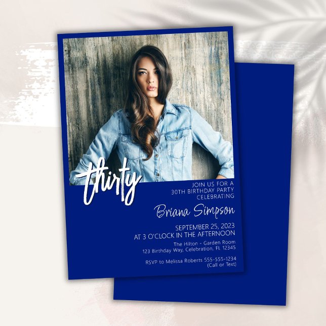 Royal Blue 30th Birthday Photo Invitation (Creator Uploaded)