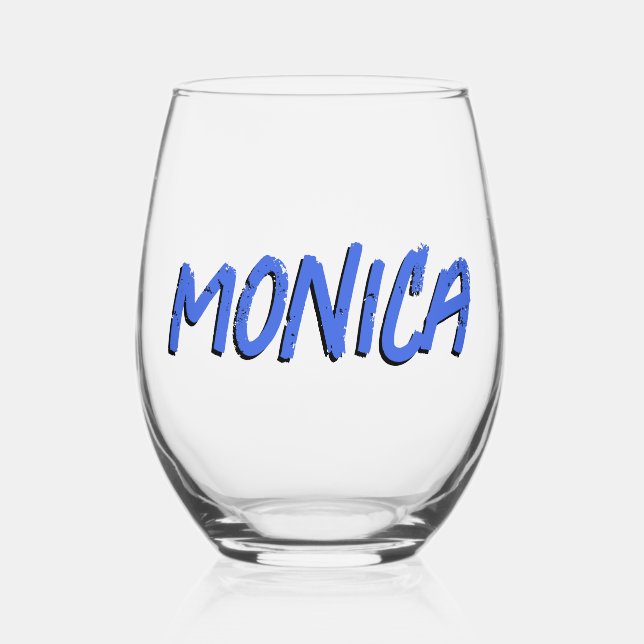 Royal Blue 3D Funny Modern Name  Stemless Wine Glass (Front)
