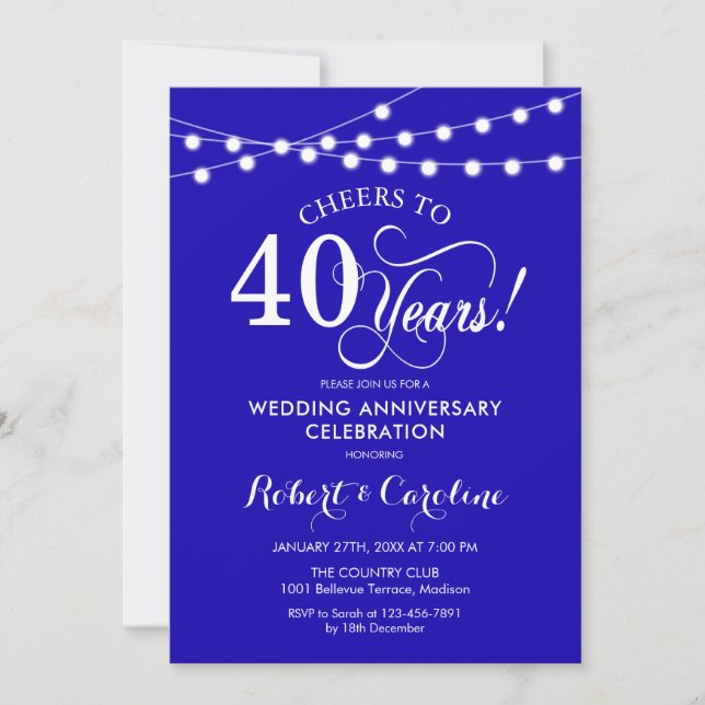 Royal Blue 40th Wedding Anniversary Invitation (Front)