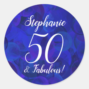 Royal Blue 50 and Fabulous Birthday Favour Classic Round Sticker