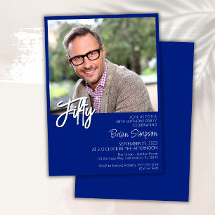 Royal Blue 50th Birthday Photo  Invitation
