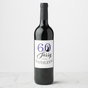 Royal Blue 60 and Sassy 60th Birthday Party Wine Label