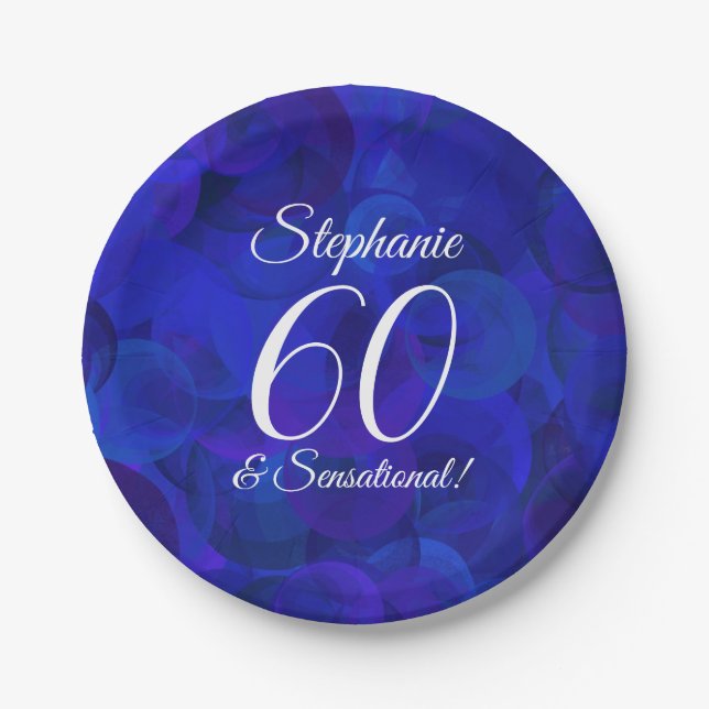 Royal Blue 60 and Sensational Birthday Party Paper Plate (Front)