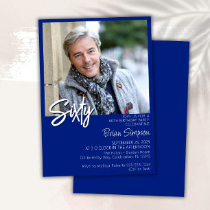 Royal Blue 60th Birthday Photo  Invitation