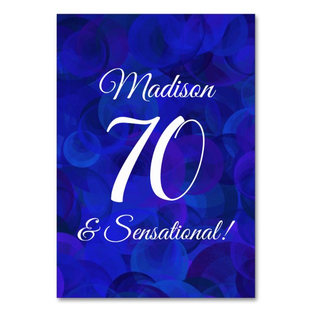 Royal Blue 70 & Sensational Birthday Party Table Number (Front)