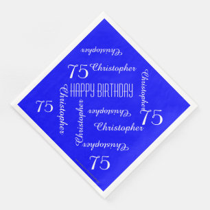 Royal Blue 75th Birthday Party Repeat Names, Paper Napkin