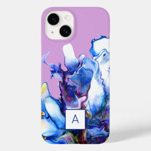 Royal Blue Abstract Fluid Art Monogrammed Case-Mate iPhone 14 Case