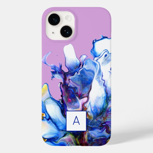 Royal Blue Abstract Fluid Art Monogrammed Case-Mate iPhone Case (Back)