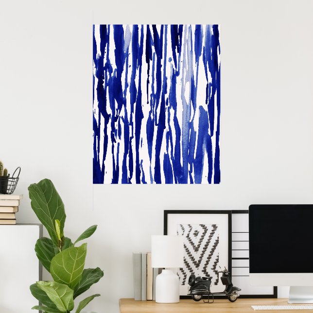 Royal Blue Abstract Stripes Poster (Home Office)
