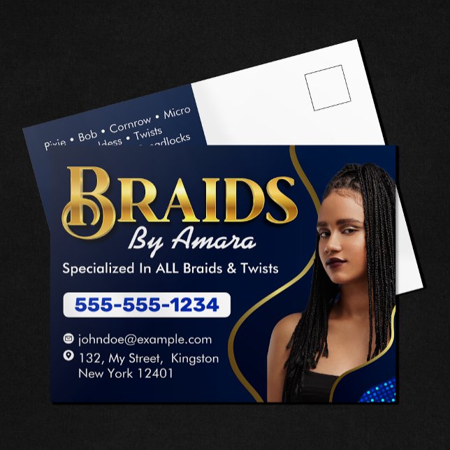 Royal Blue African Hair Braiding Photo Braid Salon Postcard (Creator Uploaded)