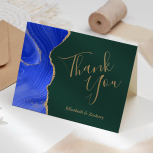Royal Blue Agate Emerald Green Wedding Thank You Card