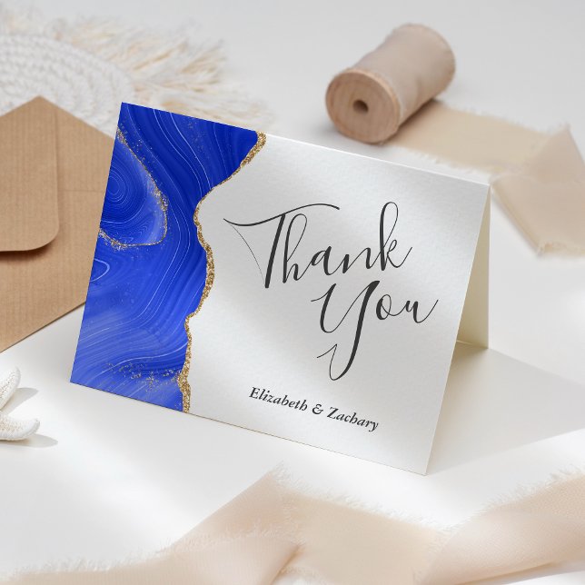 Royal Blue Agate Gold Wedding Thank You Card (Creator Uploaded)