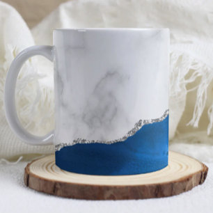 Royal Blue Agate Silver Glitter White Marble  Coffee Mug