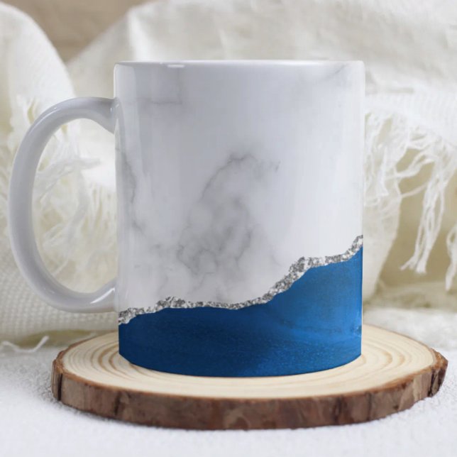 Royal Blue Agate Silver Glitter White Marble  Coffee Mug (Creator Uploaded)
