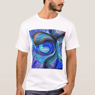Royal Blue and Aqua Doodle With Black Lines T-Shirt