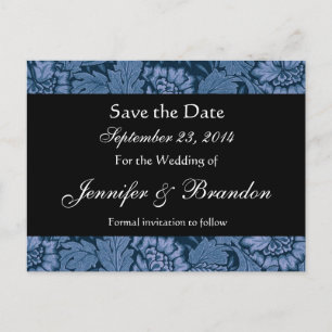 Royal Blue and Black Damask Save The Date Postcard