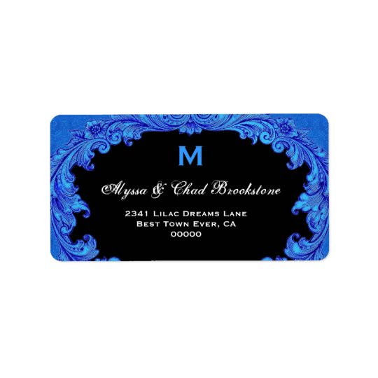 Royal Blue and Black Vintage Monogram G451 Address Label