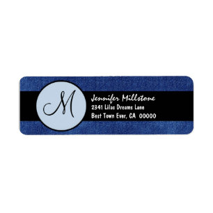 Royal Blue and Black Wedding Monogram Return Address Label
