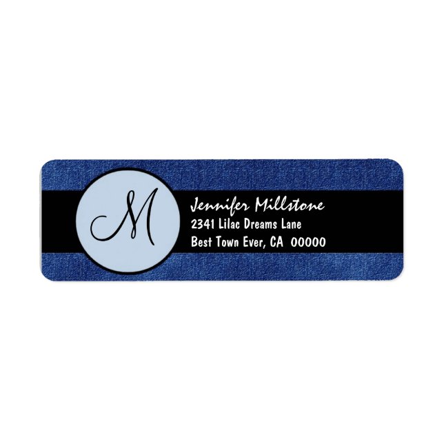 Royal Blue and Black Wedding Monogram Return Address Label (Front)