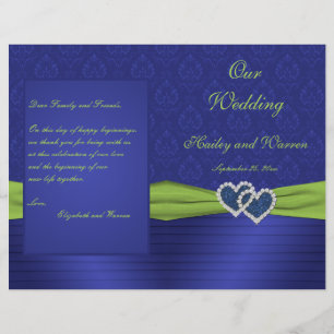 Royal Blue and Chartreuse Damask Wedding Program
