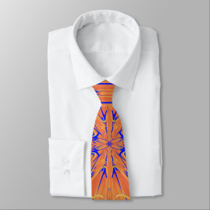 Royal Blue And Citrus Orange Tropical Art Design Tie