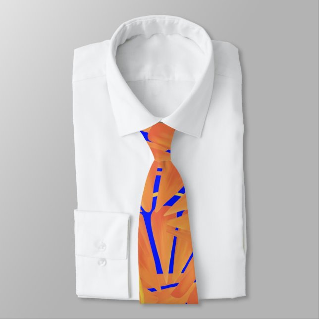 Royal Blue And Citrus Orange Tropical Art Design Tie (Tied)