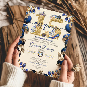 Royal Blue and Cream Mis Quince 15 Quinceañera Invitation
