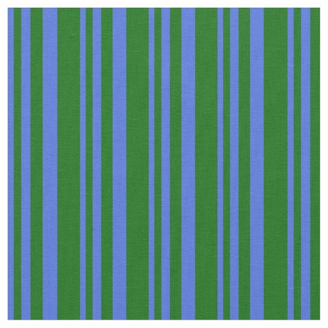 Royal Blue and Dark Green Coloured Striped Pattern Fabric (Close Up)