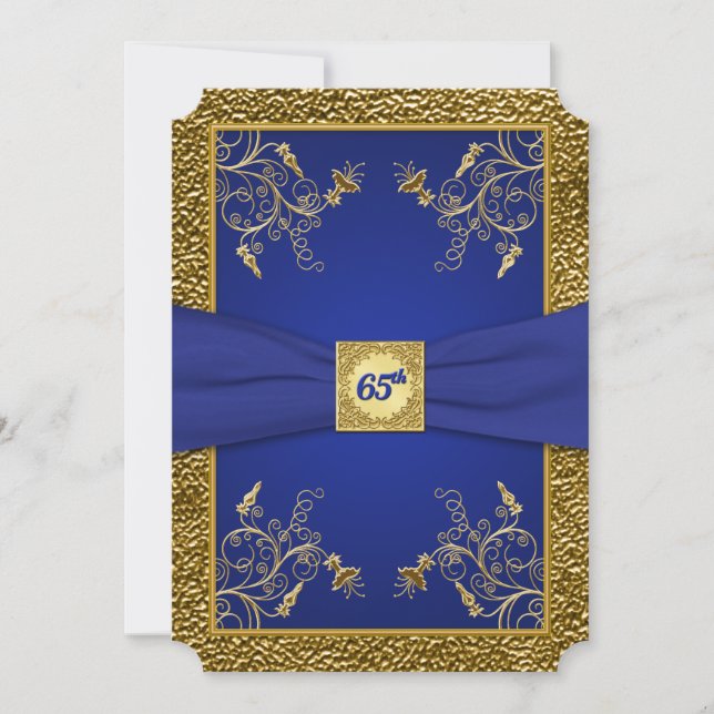 Royal Blue and Gold 65th Birthday Invitation (Front)