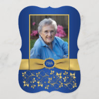 Royal Blue and Gold 75th Photo Birthday Invitation