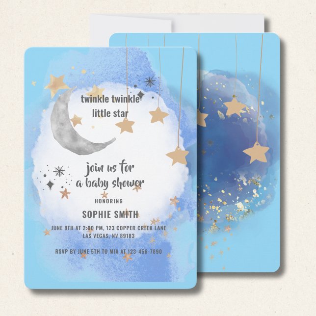 Royal Blue And Gold Abstract Moon Stars Invitation (Creator Uploaded)