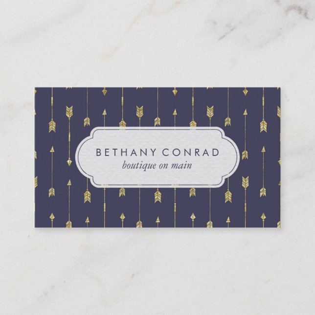 Royal Blue and Gold Arrow Business Card (Front)