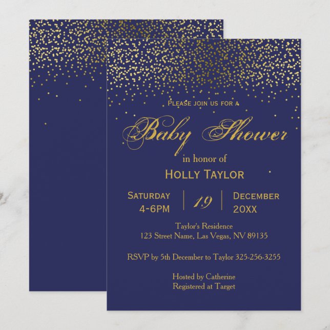 Royal Blue and Gold Baby Shower Invitation (Front/Back)