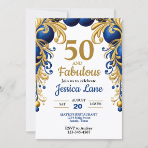 Royal Blue and Gold Balloons Birthday Invitation