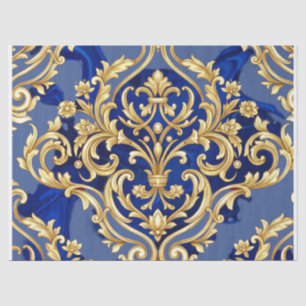 Royal Blue and Gold Baroque Damask Pattern Tissue Paper