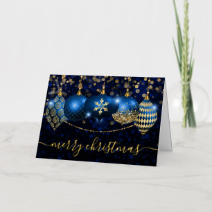 Royal Blue and Gold Baubles Christmas Foil Holiday Card