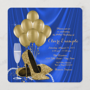 Royal Blue and Gold Birthday Party Glamourous Sati Invitation