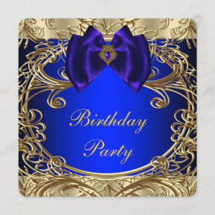 Royal Blue and Gold Birthday Party Invitation