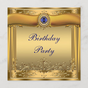 Royal Blue and Gold Birthday Party Invitation