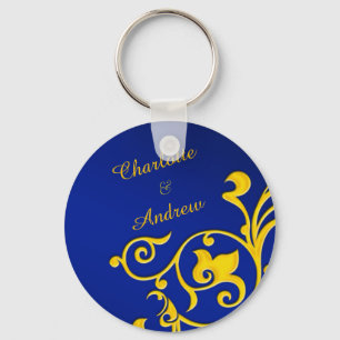Royal Blue and Gold Couples Name Key Ring