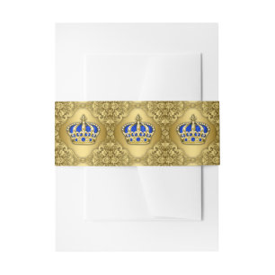 Royal Blue and Gold Crown Invitation Belly Band