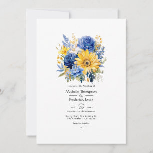 Royal Blue and Gold Floral Wedding Invitation