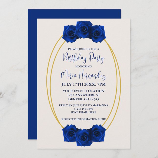 Royal Blue and Gold Geometric Birthday Invitation (Front/Back)
