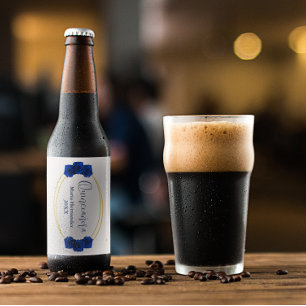 Royal Blue and Gold Geometric Quinceañera Beer Bottle Label